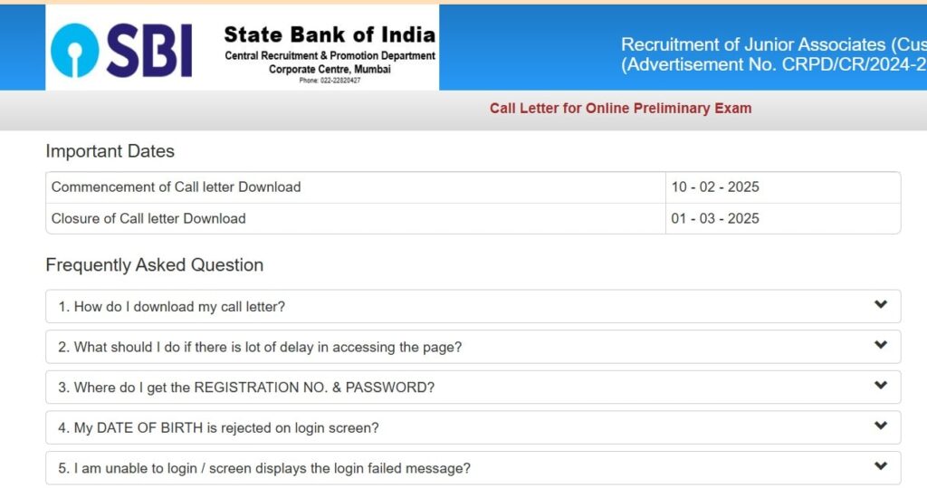 SBI Clerk Prelims Admit Card 2025 